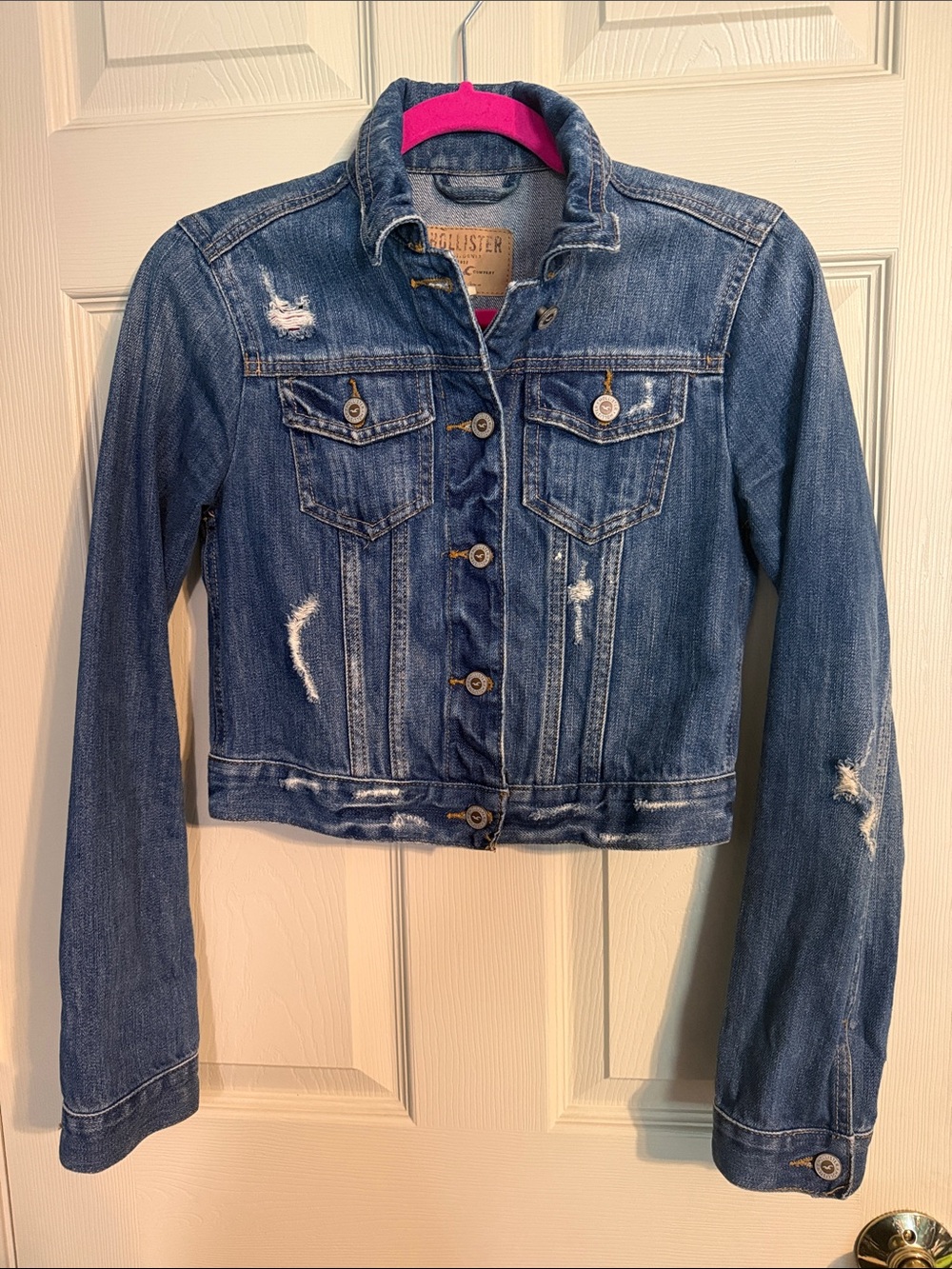 Hollister Women's Distressed Blue Denim Jacket